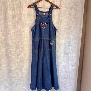 Vintage Disney Mickey Minnie Mouse Denim Overalls Jumper Dress Size Medium